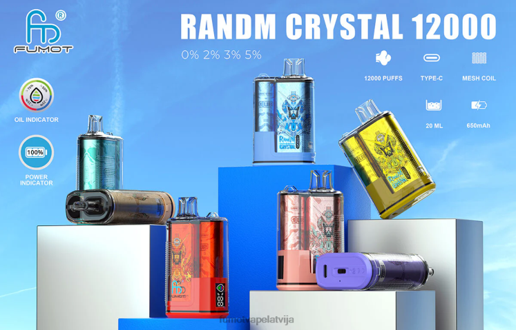 Fumot Crystal 20 ml 12000 vienreizējās lietošanas tvaiku kaste (1 gab.) - Fumot Vape Latvija HZ2X2281 zemeņu kivi