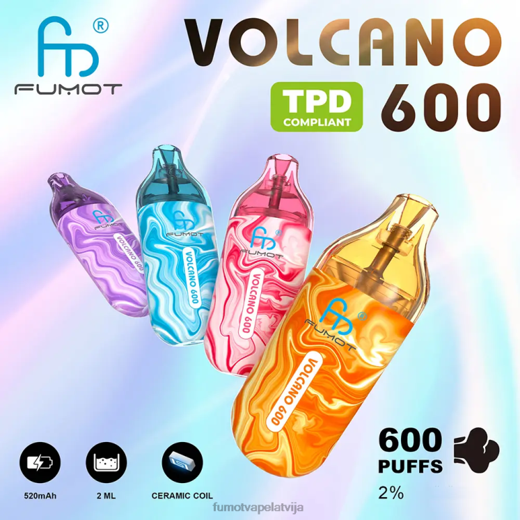 Fumot Volcano 600 tpd saderīgs vienreizējās lietošanas vape - 2ml (3 gab. komplektā) - Fumot Cena HZ2X2302 mellenes uz ledus