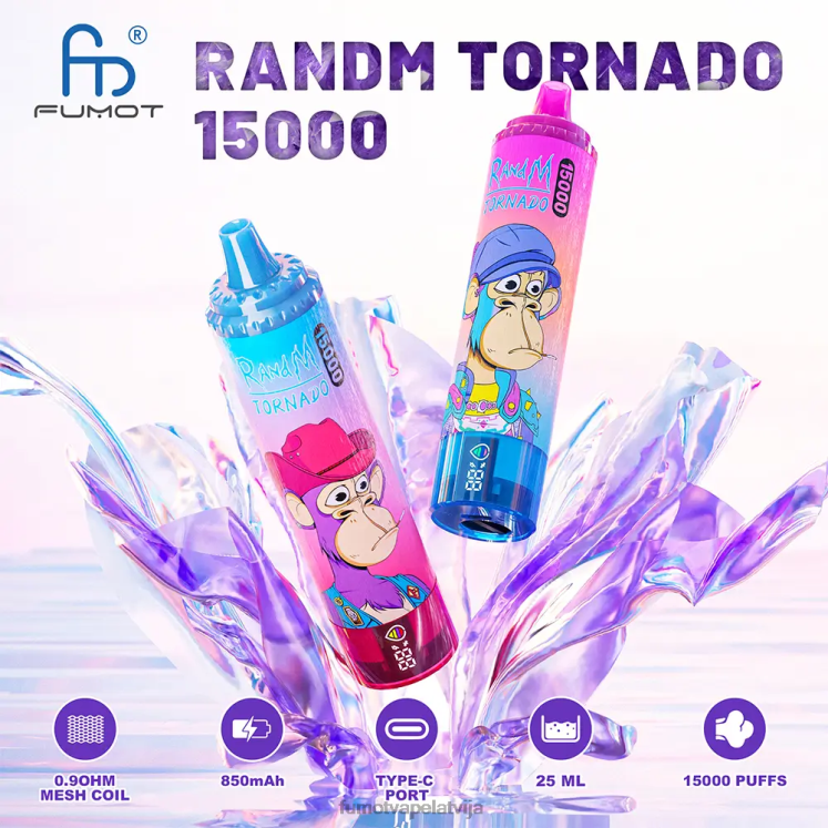 Fumot Tornado 15 000 vienreizējās lietošanas vape - 25 ml (1 gab.) - Fumot Vape Sale HZ2X2176 mango uz ledus