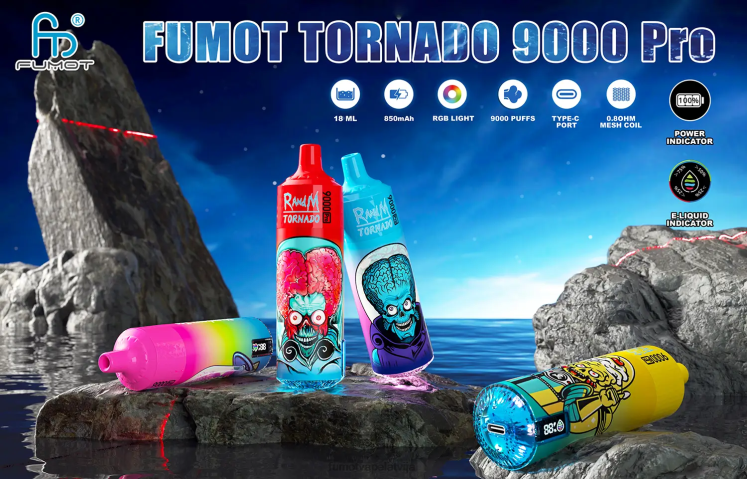 Fumot Tornado 1 gabals 9000 pro 18ml vienreizējās lietošanas vape - Fumot Cena HZ2X2222 persiku ogu