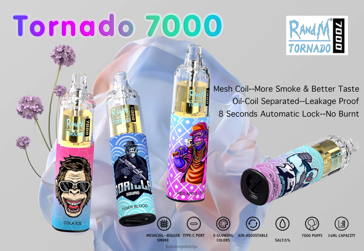 Fumot Tornado 7000 vienreizējās lietošanas vape pildspalva - 14 ml (1 gab.) - Fumot Shop HZ2X274 vati