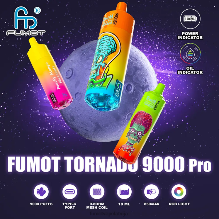 Fumot Tornado 9000 pro vienreizējās lietošanas vape - 18 ml (1 gab.) - Fumot Cena HZ2X2202 melnais ledus